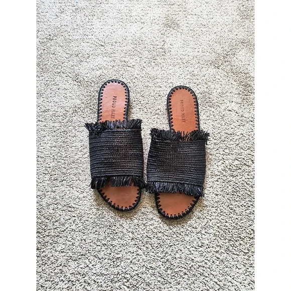 Proud Mary Womens Raffia Fringe Slip On Sandal In Black Footwear Size 6 - Picture 1 of 5